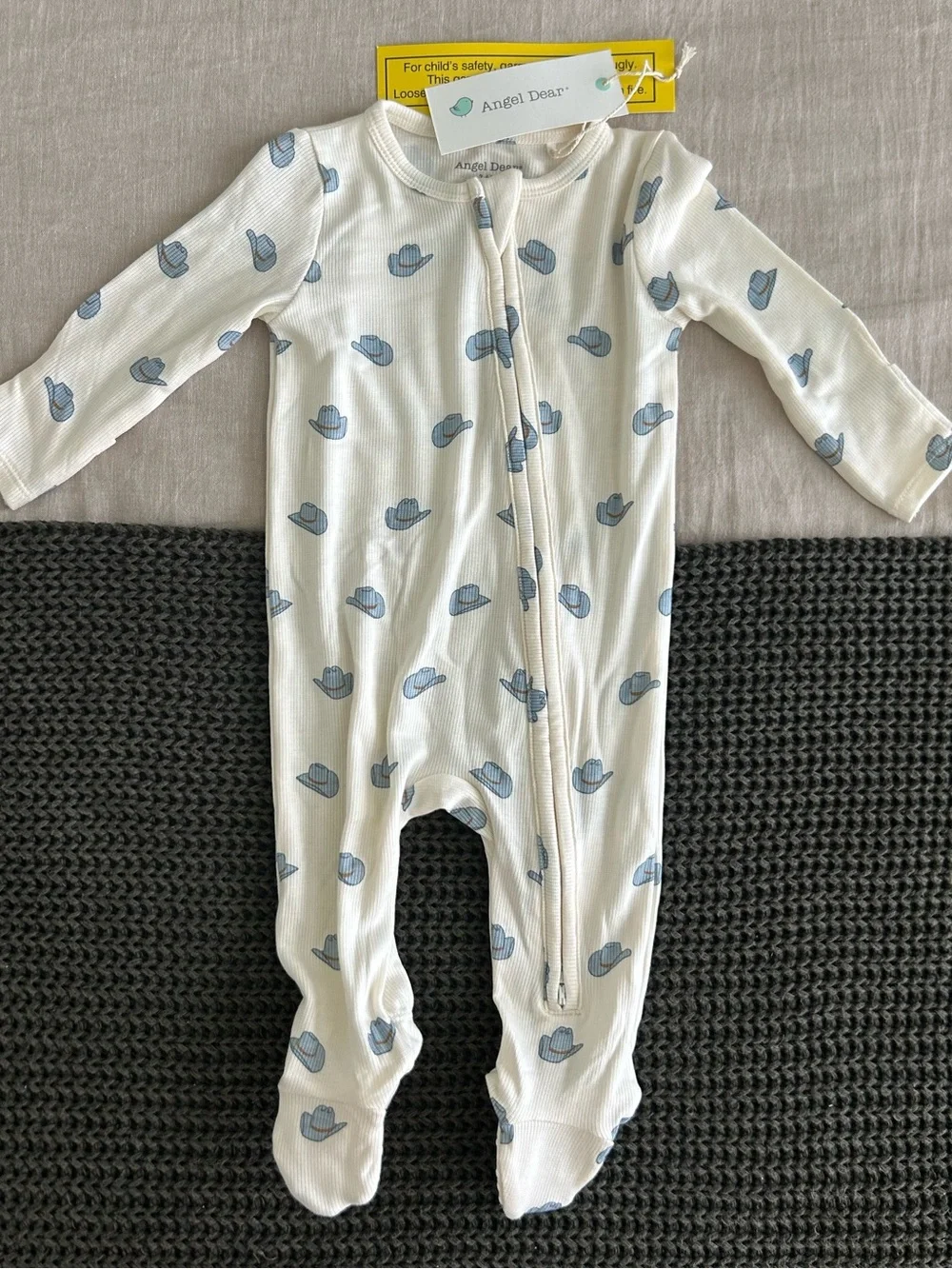 NWT Angel Dear cowboy hat print ribbed footie pajamas